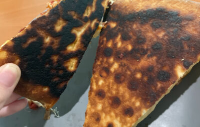 Burnt pizza from the Chambers Cafeteria at ATU